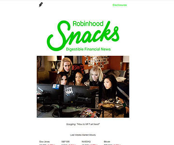 HTML email project two Robinhood snacks newsletter
